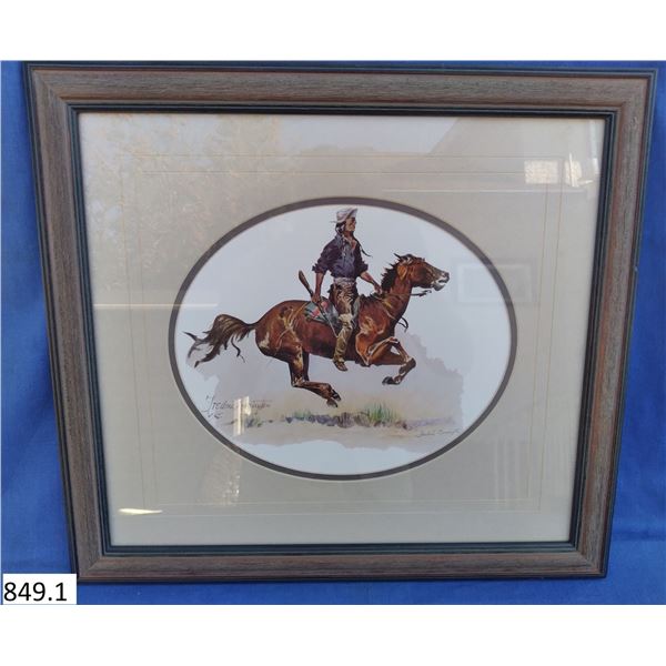Vintage Frederic Remington signed print, professionally matted and framed
