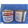 Image 1 : Pair of very large, 20 pounds, Rogers Syrup tins.  Approx. 8 1/2 inches tall, and 8 inches across.  