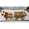 Image 1 : 2 Horse figurines & wooden wagon