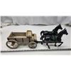 Image 1 : 2 Horse figurines & wooden wagon