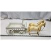 Image 1 : 2 Horse figurines & wooden wagon, w/ mirror accents