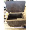 Image 3 : Vintage brown wicker standing hamper/sewing box - 19.5"x12"x18"H