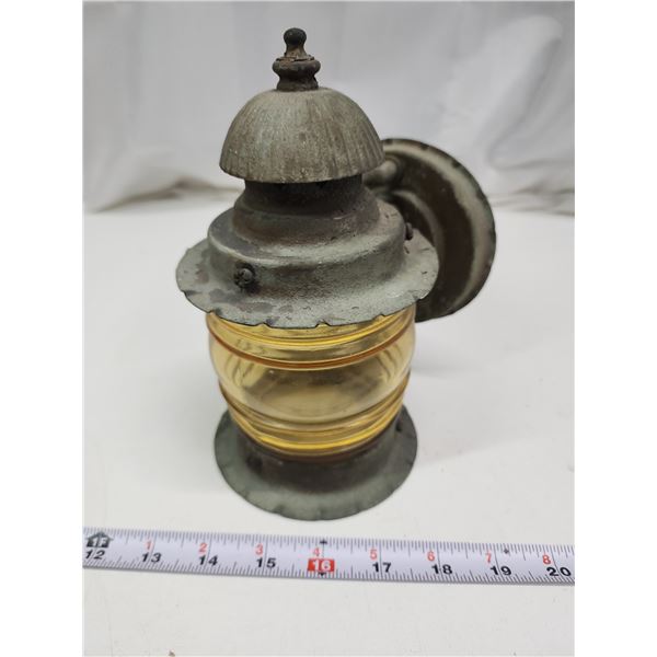 Vintage yellow glass outdoor light fixture