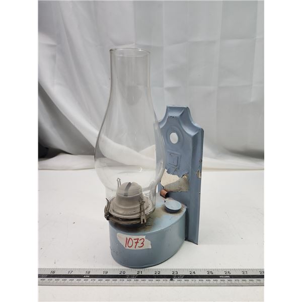 Wall hanging tin coal oil lamp, w/ chimney