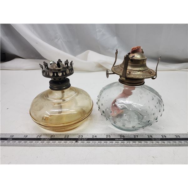 2 Coal oil lamps, no chimney's - 1 is smoke colored