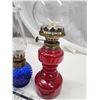 Image 3 : Blue glass perfume lamp & red coal oil lamp