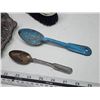 Image 2 : Assorted vintage items - brush, enamel spoon, metal plates