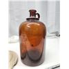 Image 3 : Large brown glass bottle & #2 stoneware lid - 8" inside