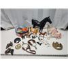 Image 1 : Collection of horse items - brass door knocker, toys, spurs, etc.