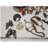 Image 2 : Collection of horse items - brass door knocker, toys, spurs, etc.