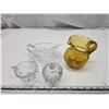 Image 1 : Crystal glass cream and sugar dishes  & blown glass pitcher
