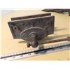Image 2 : vintage underbench woodworking vise clamp tool and an antique wheat, oats scale
