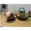 Image 2 : Lot of tea cup, candle holder, green basket and glass bowl