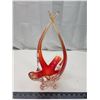 Image 2 : Red/orange blown glass decorative bowl - 15"H