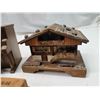 Image 5 : Assorted vintage items - 2 wooden music boxes, tin house, brass dish, etc