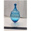 Image 1 : Blue glass candy dish, w/ lid - 11"H