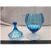 Image 3 : Blue glass candy dish, w/ lid - 11"H