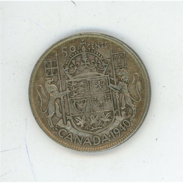 1940 Canadian silver 50 cent coin