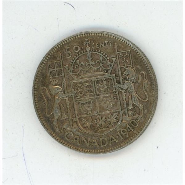 1940 Canadian silver 50 cent coin