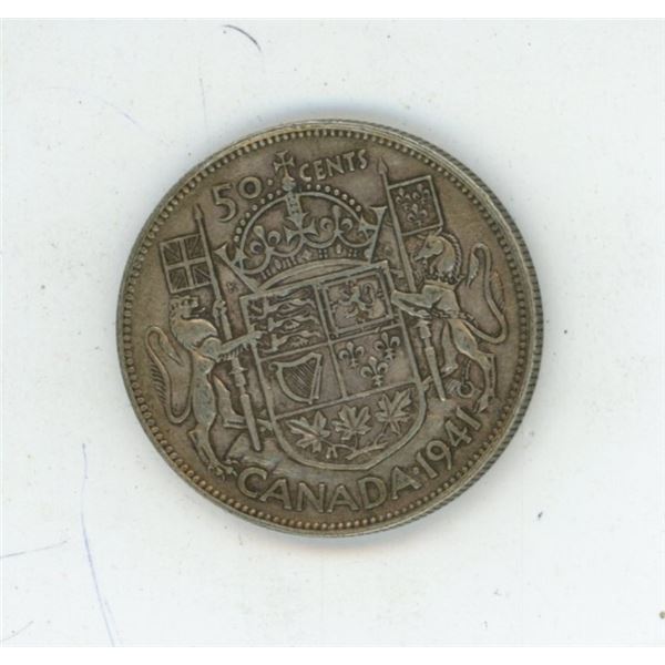 1941 Canadian silver 50 cent coin