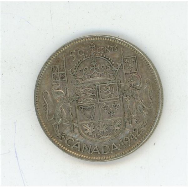 1942 Canadian silver 50 cent coin