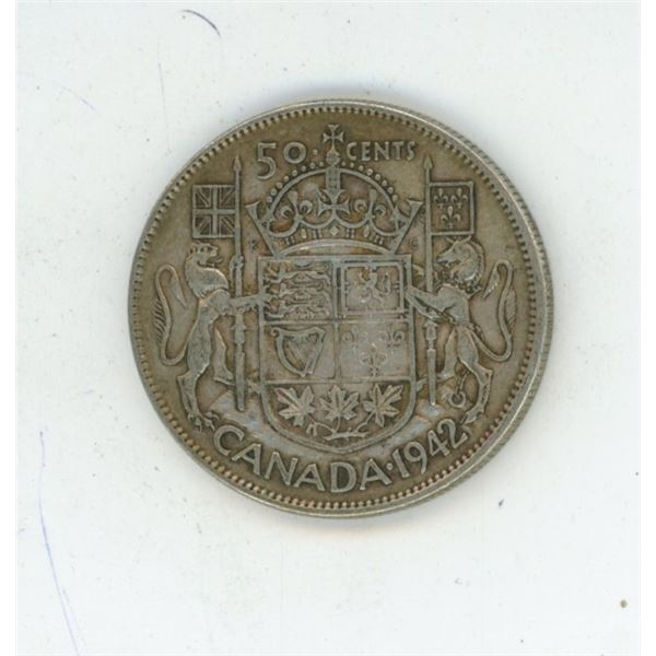 1942 Canadian silver 50 cent coin