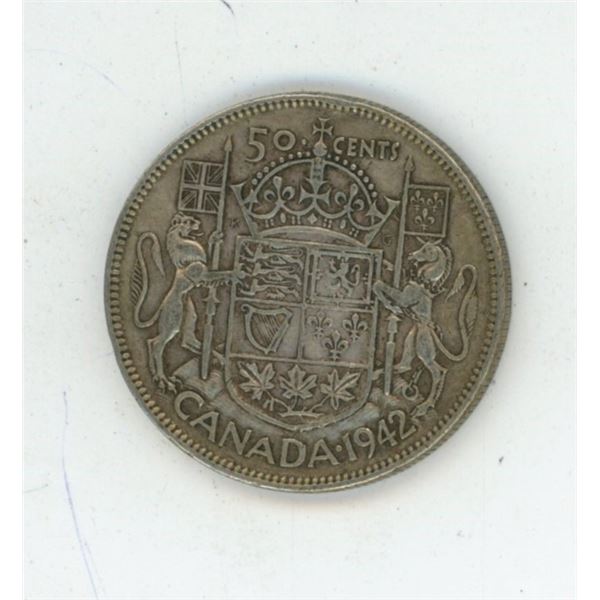 1942 Canadian silver 50 cent coin