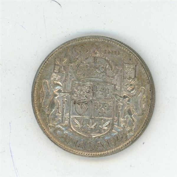 1945 Canadian silver 50 cent coin