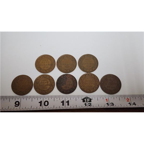 8 Canadian large cent penny coins