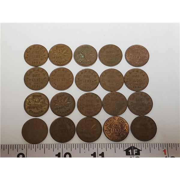Canadian small cent penny coins - assorted years