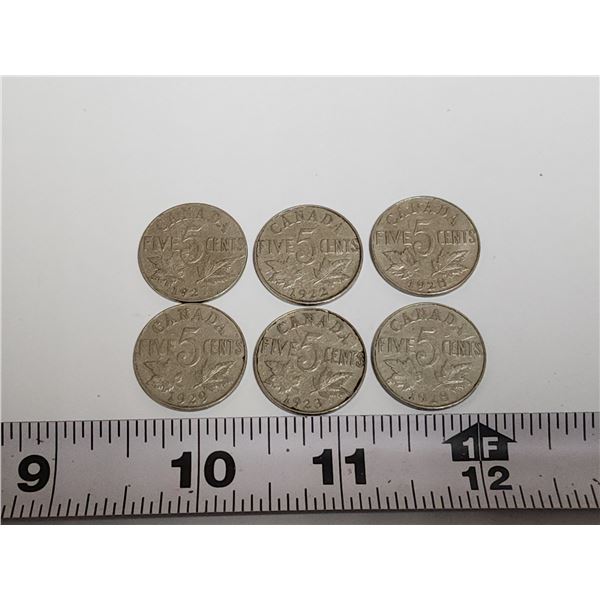 6 Canadian 5 cent nickel coins