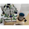 Image 3 : Assorted household items - Wedding letter birdcage, blue lamp, assorted costume jewelry, etc.
