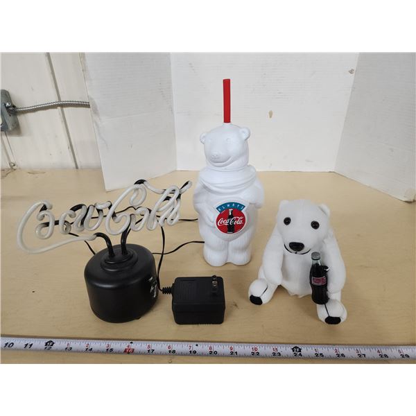 Coca-Cola items - Glass LED light -works, plush and cup
