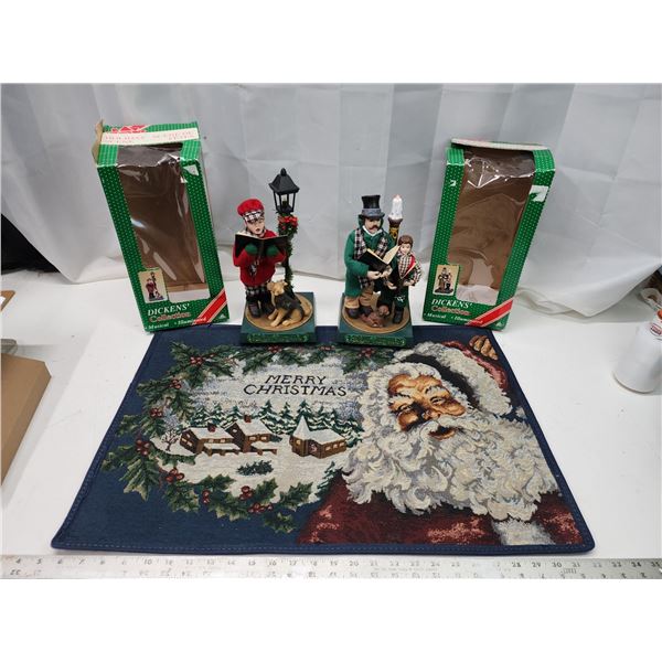 Christmas décor - 2 Musical figurines & Santa mat