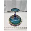 Image 3 : Blue carnival glass footed candy dish - 7.5"H