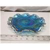 Image 2 : Blue carnival glass candy dish - 10" across
