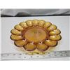 Image 1 : Yellow carnival glass egg dish - 11" across