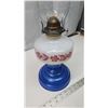 Image 2 : Two toned, white/blue glass coal oil lamp, w/ chimney