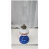 Image 3 : Two toned, white/blue glass coal oil lamp, w/ chimney