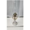 Image 1 : Embossed glass coal oil lamp, w/ oil catcher and chimney