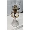 Image 2 : Embossed glass coal oil lamp, w/ oil catcher and chimney