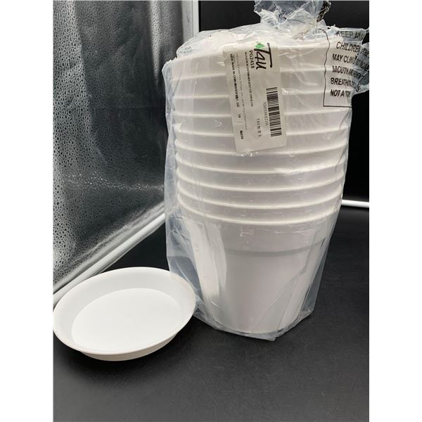T4U 7 Inch Flower Pots 10-Pack - Small Plastic Planter with Drainage Hole and Saucer