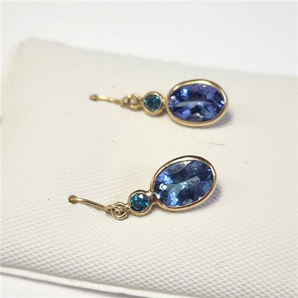 14K Yellow Gold Tanzanite(2.3ct) Diamond(0.14ct) Earrings, Made in Canada, Suggested Retail Value $1