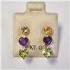 Image 1 : 10K Yellow Gold Blue Topaz Citrine And Amethyst Earrings, Made in Canada, Suggested Retail Value $60
