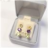 Image 3 : 10K Yellow Gold Blue Topaz Citrine And Amethyst Earrings, Made in Canada, Suggested Retail Value $60