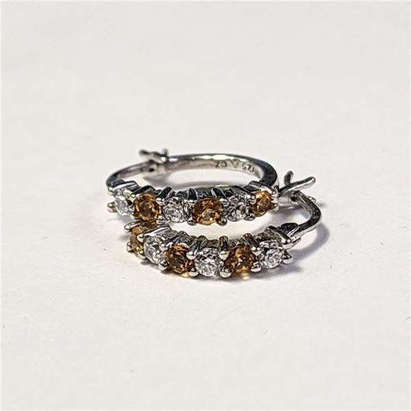 Silver Citrine And Cz Hoop Earrings, Suggested Retail Value $160
