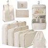 Image 1 : 9 Set Packing Cubes, Compression Storage Travel Organizers, with Luggage Clothes Storage Bags, Toile