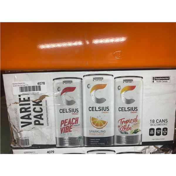 Celsius Variety Pack White Peach, Orange, Starfruit Pineapple Caffeinated Energy Drink 18 x 355ml