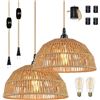 Image 1 : Plug in Pendant Light, Farmhouse Hanging Chandelier Lights with 15ft Golden Cotton Cord, Ceiling Lam