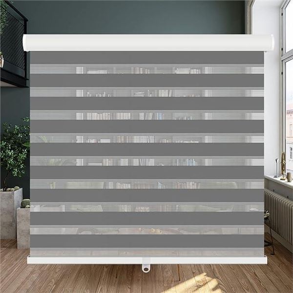Cordless Zebra Blinds Roller Shades for Window-Dual Layer Sheer Blinds Light Control with Valance Da